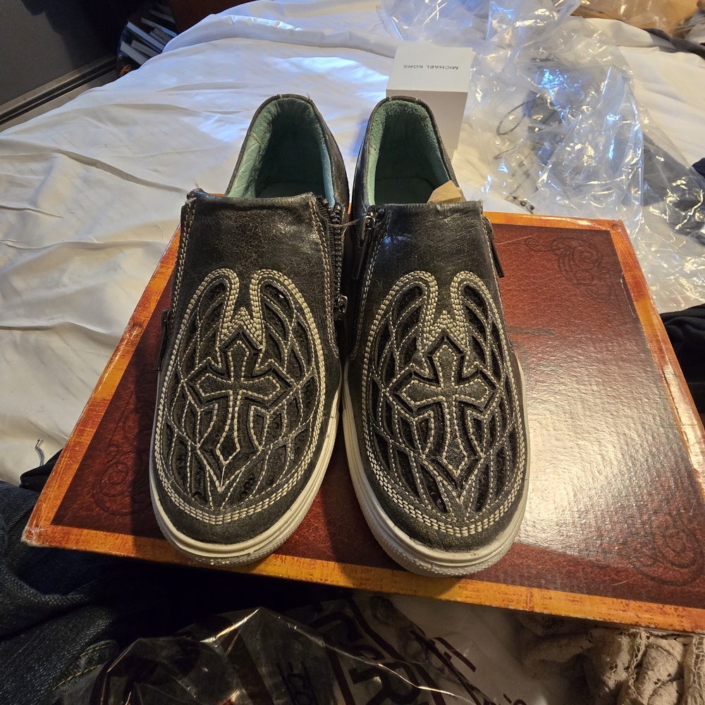 Woman's Corral Black Embroidered Slip-On Sneakers